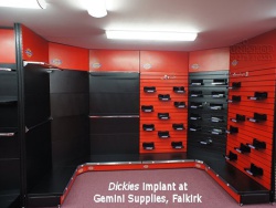 Slatwall and Slatwall fittings at Dickies Implant at Gemini Supplies, Falklrk