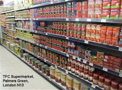 Shelving in TFC Supermarket, Palmers Green, London N13