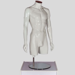 EMT1 OM Male Table Top Torso Mannequin Form W/ Abstract Egg Head Style and Adjustable Height White Made By OM 