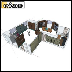 3D Model of Leys School's shop with layout for Slatwalls and Slatwall fittings