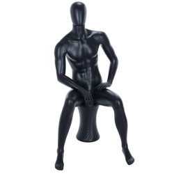 Sitting Male Egg Head Mannequin Matt Black