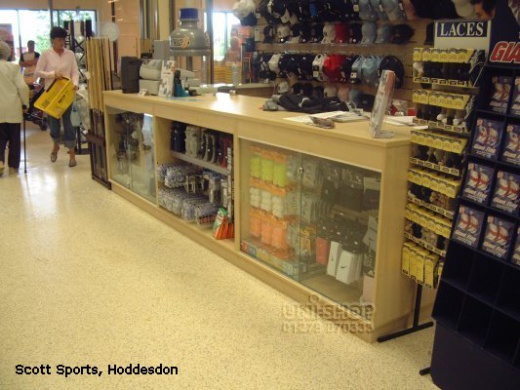 Slatwall and Retail Counter with display in Scott Sports, Hoddesdon