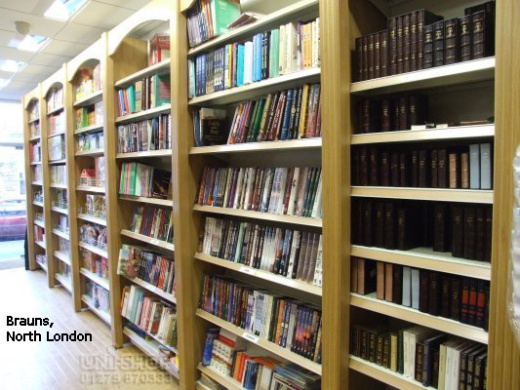 Plain Store Shelving for books at Brauns, North London