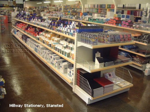 Gondola Bays and Plain Shelving Wall Bays For in Millway Stationery, Stansted