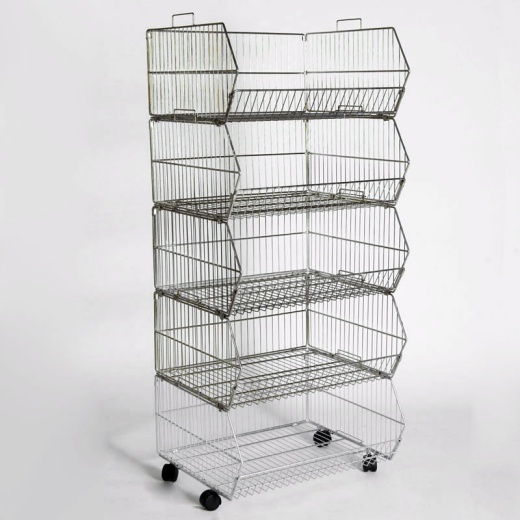Retail Stacking Baskets With Wheels (600MM Wide X5)