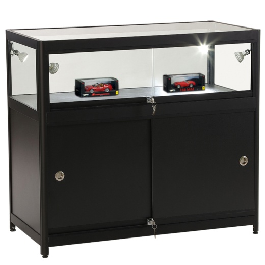Black Aluminium & Glass Display Storage Counter