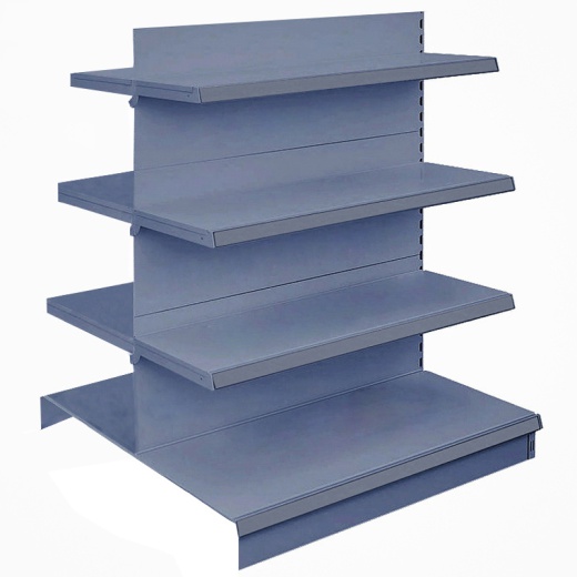 Silver Double Sided Gondola Shelving - 665mm Wide & 8 Mixed Shelves