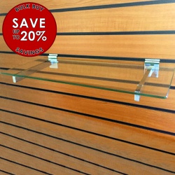 Save On Slatwall Glass Shelves (600mm Wide)