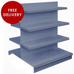 Silver Double Sided Gondola Shelving - 665mm Wide & 8 Mixed Shelves