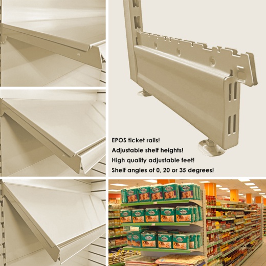 Image of Cream Retail Gondola Shelving With 665mm x 370mm Base Shelves