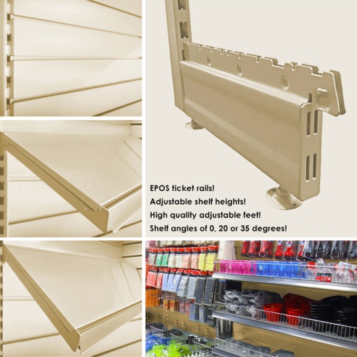 Image of Cream Metal Slatwall Shelving Bay & 1000mm x 470mm Base Shelf