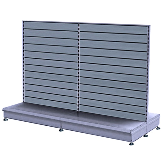 Uni-Shop (Fitting) Ltd - Silver Double Sided Metal Slatwall Gondola Bay & 665 x 370mm Base Shelves