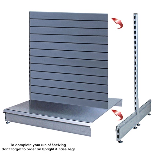 Picture of Silver Double Sided Metal Slatwall Gondola Bay & 665 x 470mm Base Shelves