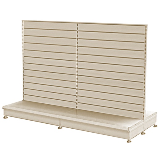 Uni-Shop (Fitting) Ltd - Cream Double Sided Metal Slatwall Gondola Bay & 1250 x 470mm Base Shelves