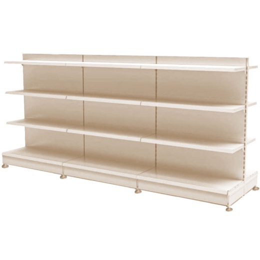 Uni-Shop (Fitting) Ltd - Cream Double Sided Gondola Shelving - 665mm Wide & 8 Mixed Shelves