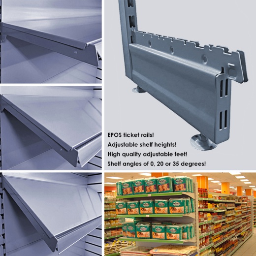 Image of Silver Double Sided Gondola Shelving - 1000mm Wide & 8 Mixed Shelves