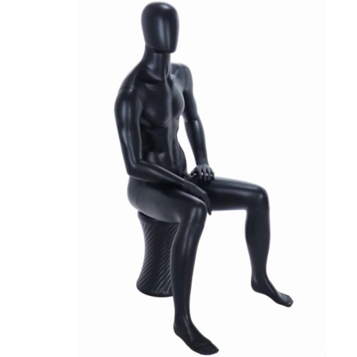 Picture of Sitting Male Egg Head Mannequin Matt Black