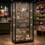 Large black aluminium glass display cabinet
