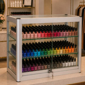 Aluminium Frame Glass Countertop Showcase 2 shelves