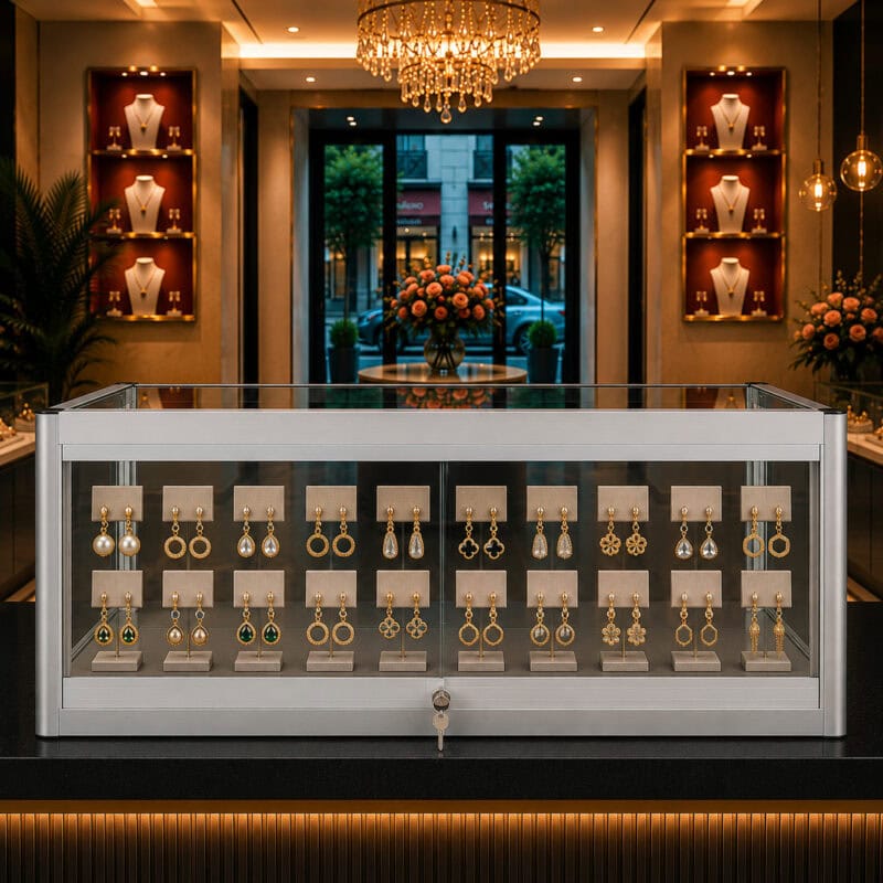 aluminium--glass-countertop-showcase - Uni-Shop Aluminium Frame Glass Countertop Showcase