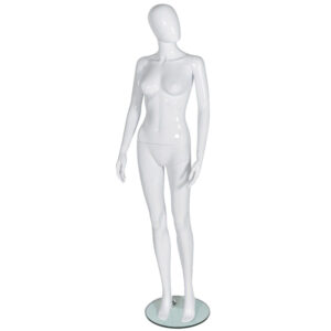 Female Egg Head Shop Mannequin Gloss White Pose 1
