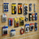 Rustic Oak Slatwall Panel with products in shop scene