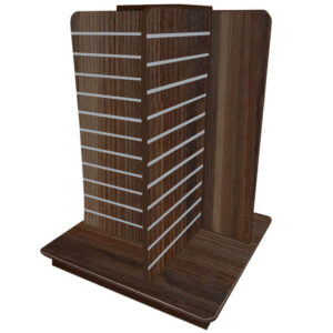 Slatwall Gondola 4-Way in a Dark Ash Finish with Aluminium Inserts