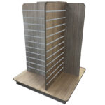 Slatwall 4-Way Gondola in a Pino Grey Finish with Aluminium Inserts