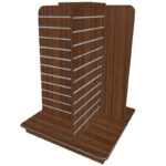 Slatwall 4-Way Gondola in a Walnut Finish with Aluminium Inserts