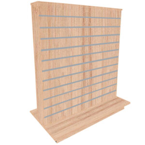 Slatwall Slimline Gondola in an Aurora Oak Finish with Aluminium Inserts