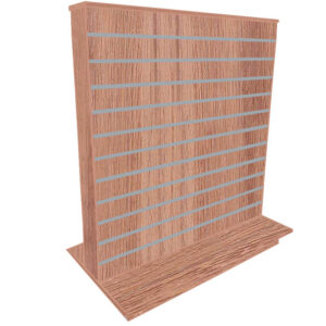 Slimline Slatwall Display Gondola in a Denver Oak Finish with Aluminium Inserts