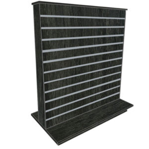 Slimline Slatwall Display Gondola in a Jet Oak Finish with Aluminium Inserts