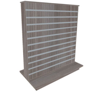 Slimline Slatwall Display Gondola in a Pino Grey Finish with Aluminium Inserts