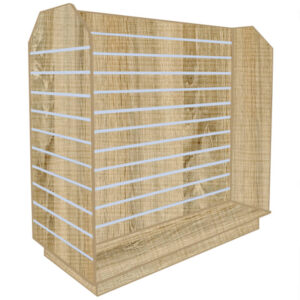 Slatwall Tombstone H-Shaped Gondola in Rustic Oak with Aluminium Inserts