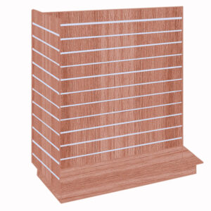 T-Shaped Slatwall Gondola Display in Eternity Oak finish with Aluminium PVC Inserts
