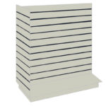 T-Shaped Slatwall Gondola Display in a Grey finish with Dark Blue PVC Inserts