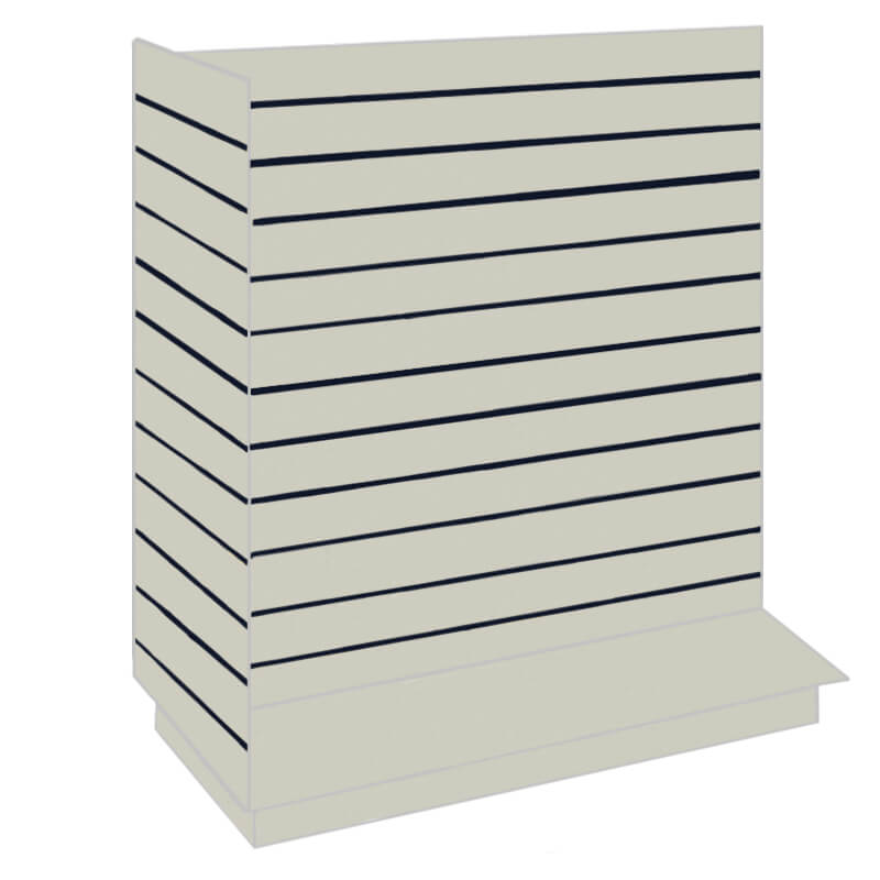 T-Shaped Slatwall Gondola Display in a Grey finish with Dark Blue PVC Inserts