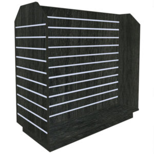 Slatwall Tombstone H-Shaped Gondola in Jet Oak with Aluminium Inserts