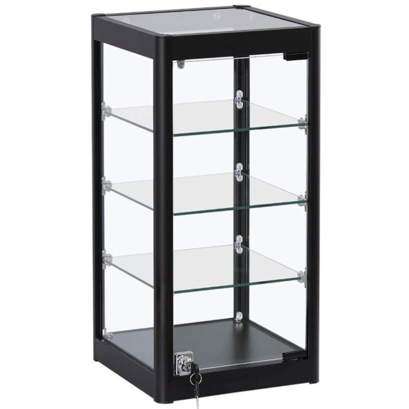 Countertop Glass Showcase Black front view angled view (Large)
