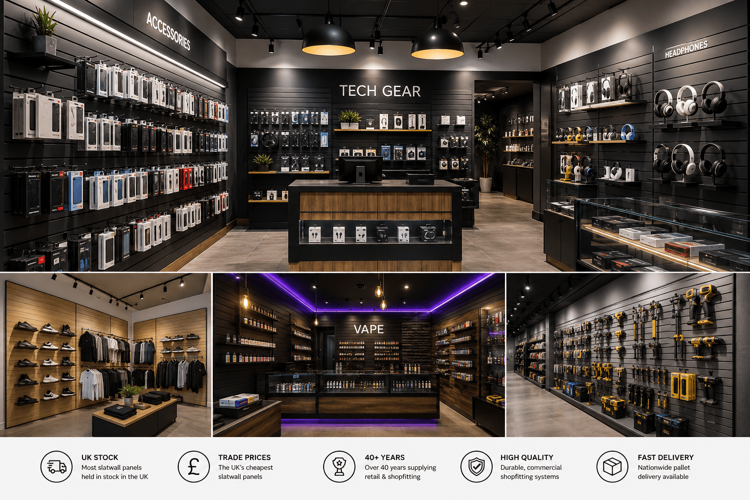 Retail slatwall panels UK shopfitting display system